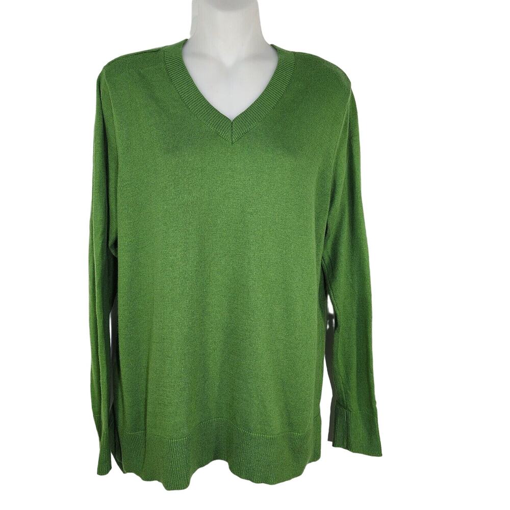 Denim & Co Womens Sweater Size Small Green Long Sleeve V Neck Hi Low Hem A238962